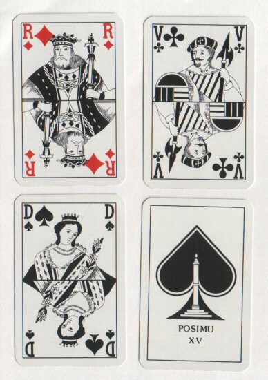 Non-standard playing cards courts. Posimu XV. Unusual deck courts in black & white 52+box M