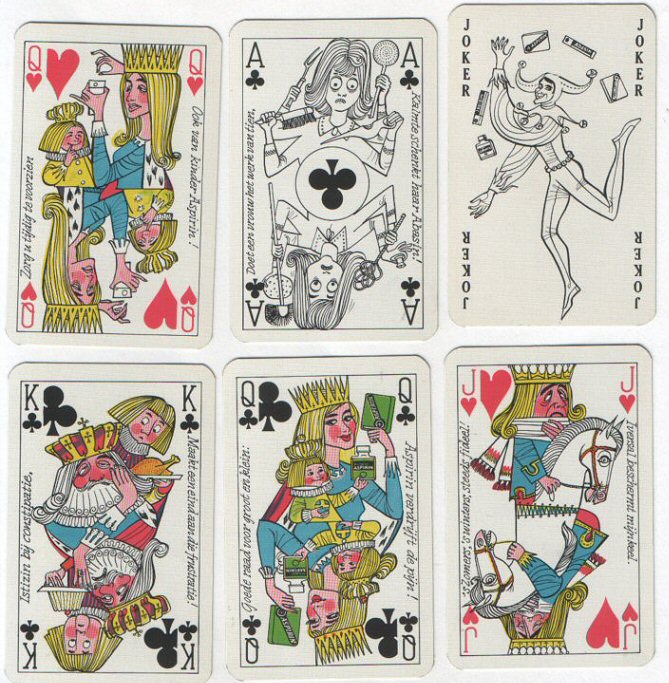 Non-standard playing cards courts . Boewenbund 1968 designed by Ray Goosens, lovely courts of farmyard animals as Royalty, made for company selling grain & feed. Variation on pip design. nice deck, 52 gc +special.Joker all Mint