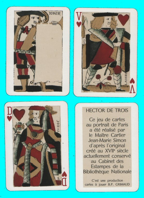 repro Playing cards deck of 17th century made by Grimaud for Waddingtons UK. 52 + sc + 2spJ + box Mint