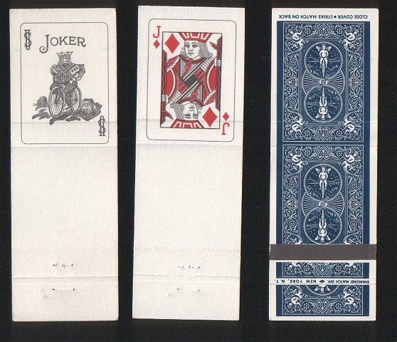 playing cards printed on bookmatch covers by
        Bicycle p/c & Diamond match co. + J. very rare
        complete. all mint flat minus matches