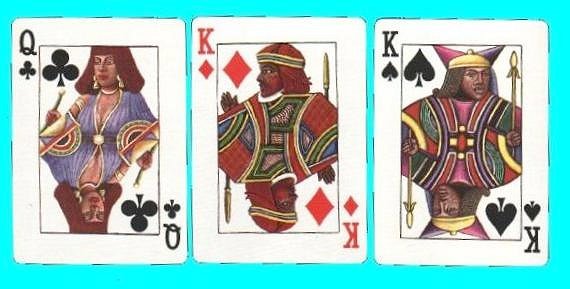 Cards of Colour. Non-standard courts playing cards.  Nice ethnic-afro courts 1992. 52 + box mint