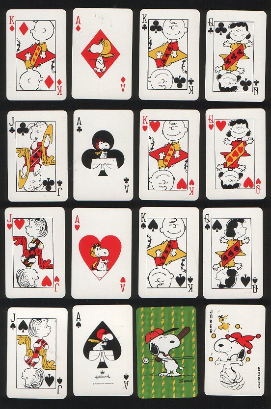 Peanuts, delightful patience-size playing cards deck featuring Charlie Brown Snoopy & the gang on courts & aces 52 + Snoopy Joker + box M