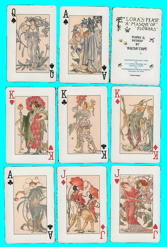 Non-standard courts playing cards . dd Flora's Feast, a masque of flowers, delightful art by Walter Crane 52 +special .joker +2 sc x 52 +special. joker +2sc +dd box M