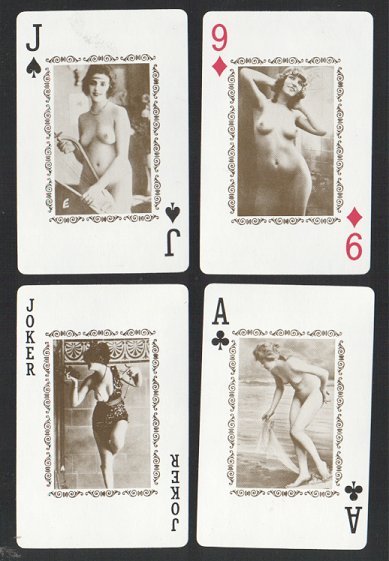 French Nudes. Beautiful pin-up playing cards deck showing old-time antique images of pin-up girls in sepia, taken from old antique photographs a lovely item, 52 + special Joker + box all MINT condition