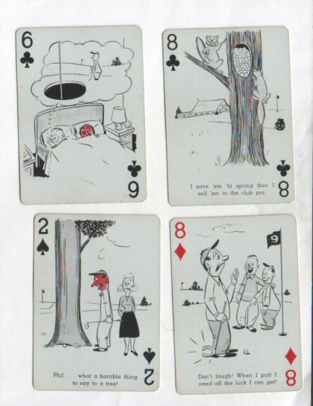 Non-standard playing cards. Tee-up 52 golf cartoonswith comical yiddish expressions, Jewish slang talk, 52 + 2 special jokers, all MINT